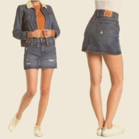 NWT Levi’s High Rise Deconstructed Mini Jean Skirt - Picture 1 of 11